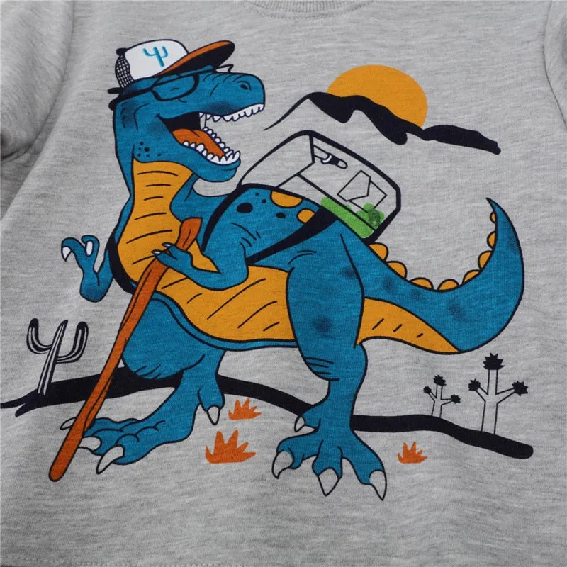 Children's Dinosaurs Print Cotton Sweatshirts - Grey