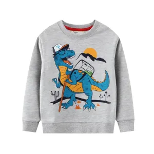 Children's Dinosaurs Print Cotton Sweatshirts - Grey