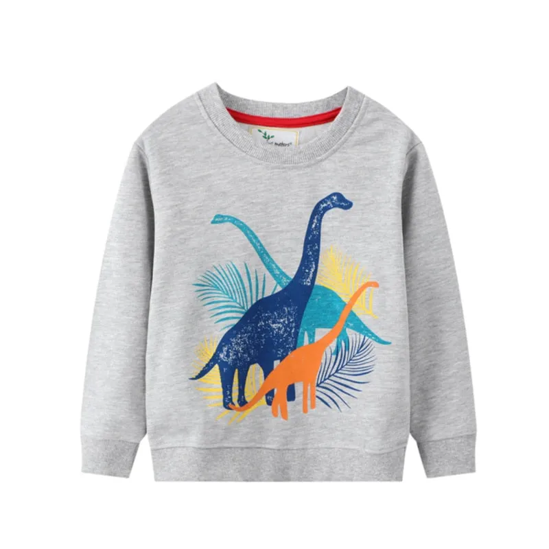 Children's Dinosaurs Print Cotton Sweatshirts - Grey