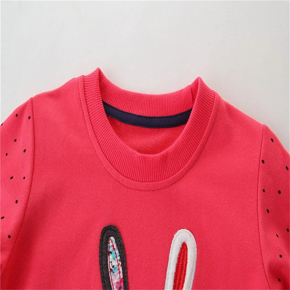 Children's Embroidered Cartoon Bunny Long Sleeve Cotton Sweatshirt - Hot Pink
