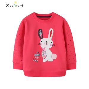 Children's Embroidered Cartoon Bunny Long Sleeve Cotton Sweatshirt - Hot Pink