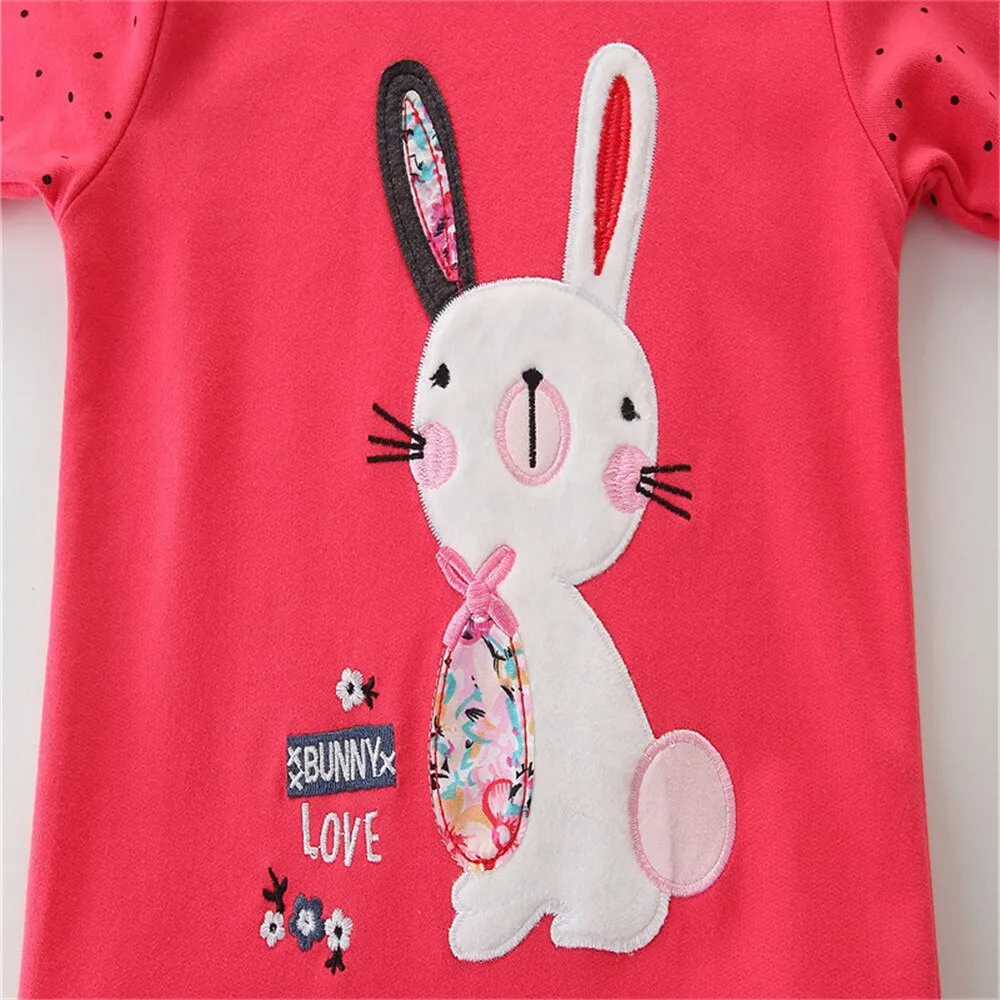 Children's Embroidered Cartoon Bunny Long Sleeve Cotton Sweatshirt - Hot Pink