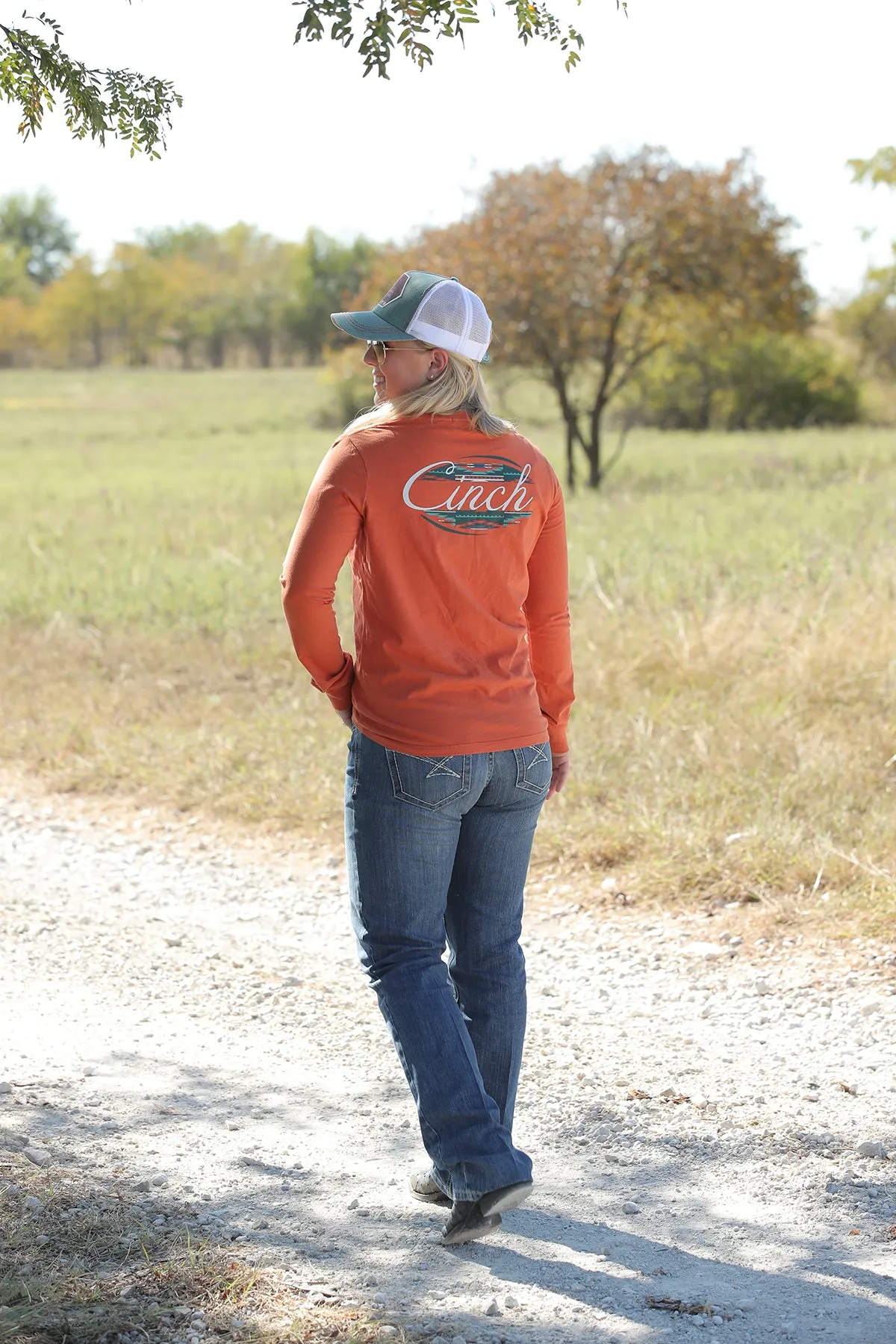 Cinch Women's Copper Orange Graphic Logo Shirt