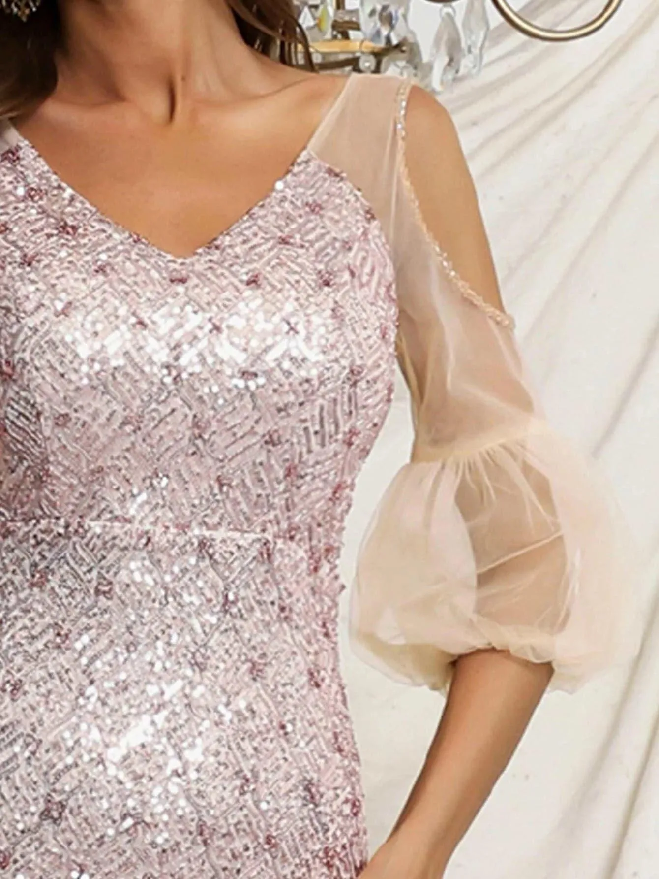 Cold Shoulder Maxi Sequin Mermaid Dress M01958
