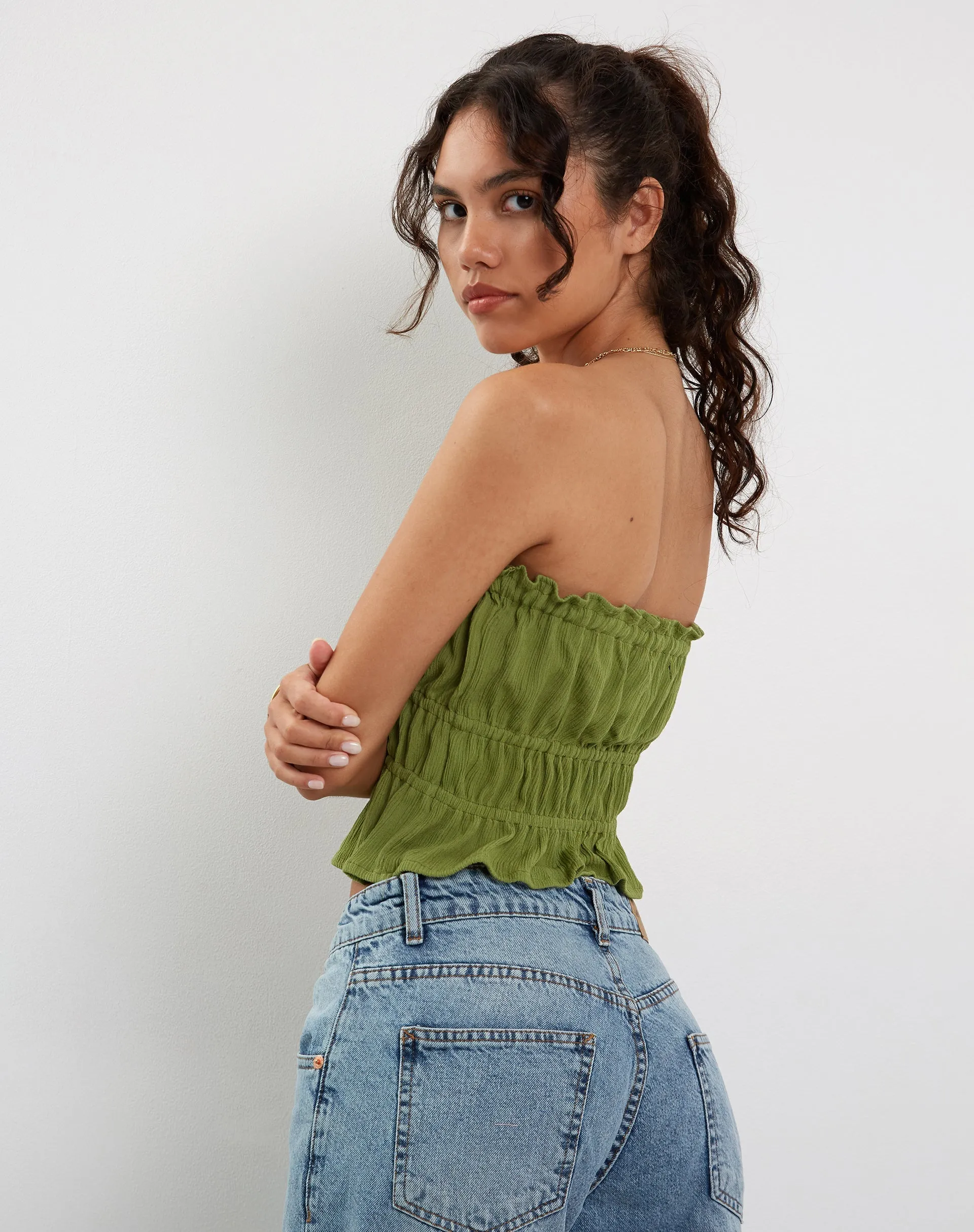 Cove Bandeau Top in Crinkle Green Sweet Pea