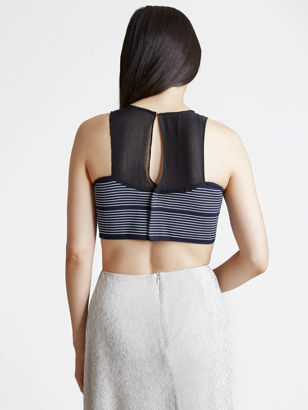 Cropped Curve Rib Top Navy/White