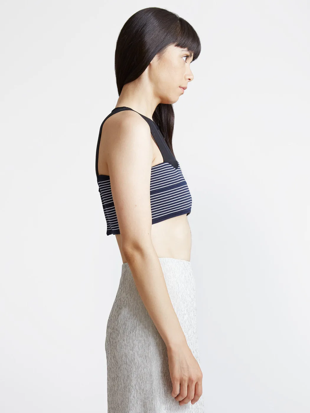 Cropped Curve Rib Top Navy/White