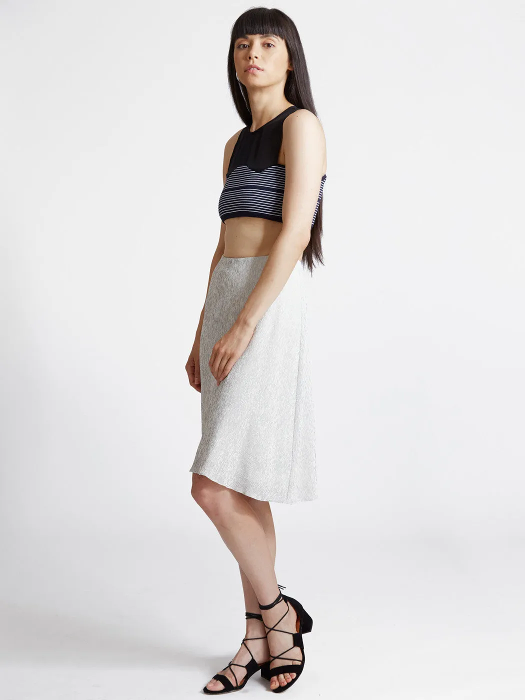 Cropped Curve Rib Top Navy/White