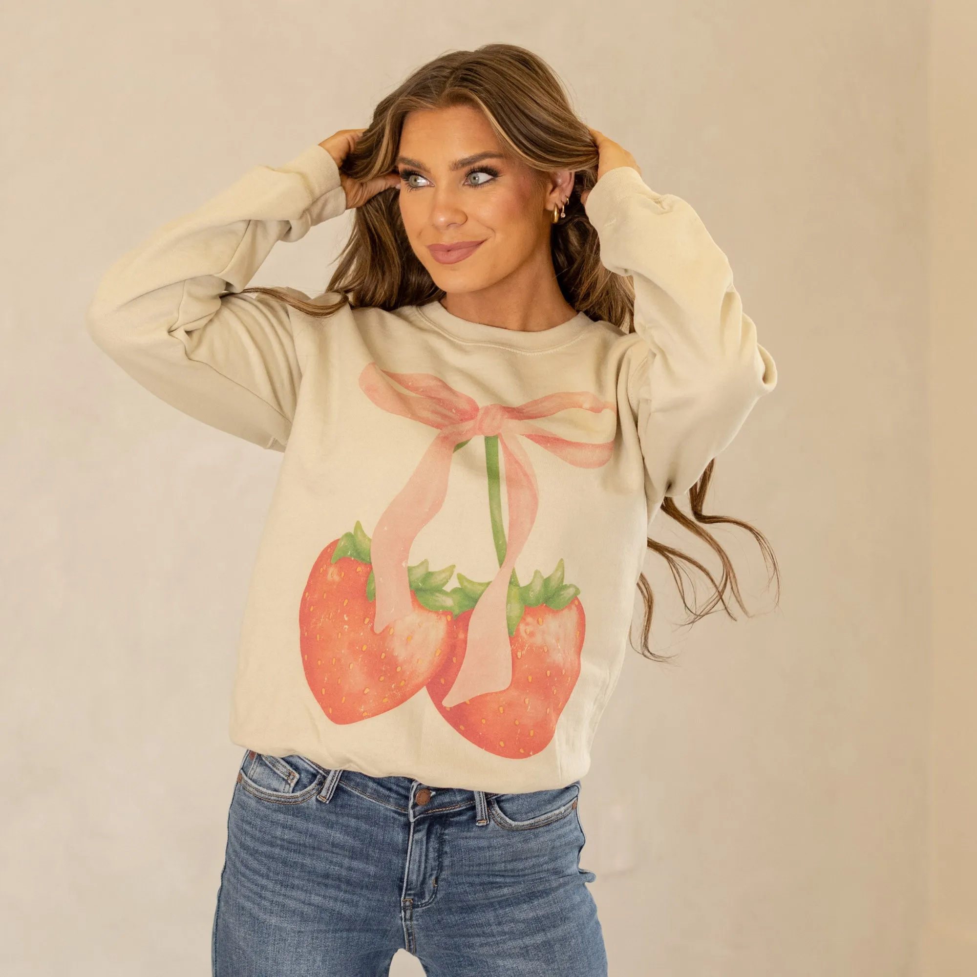 Croquette Strawberries Graphic Long Sleeve Sweater