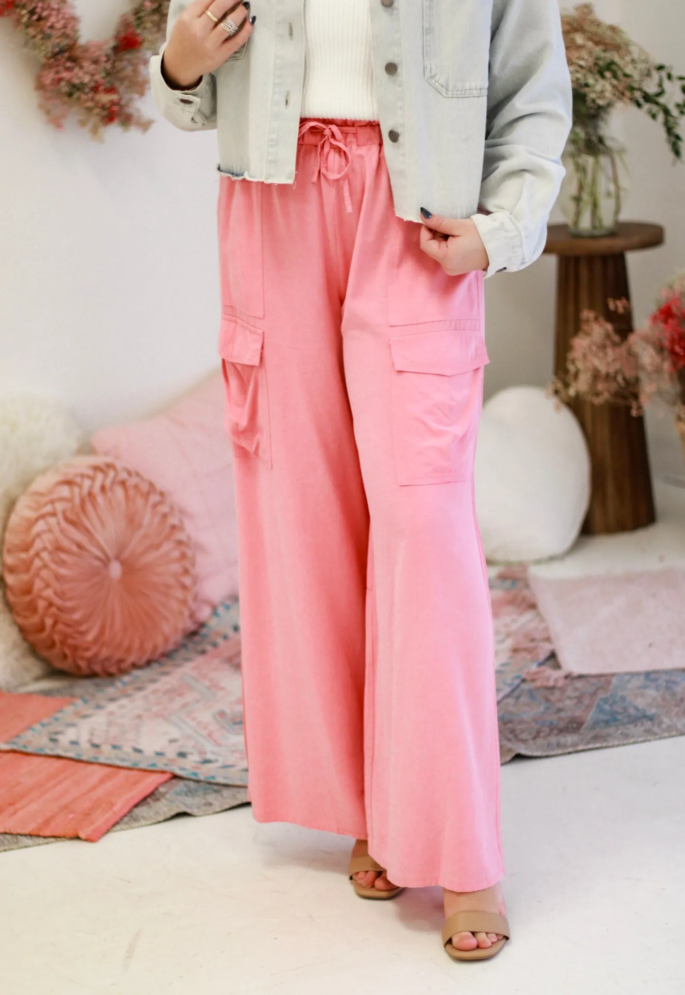 Cute in Comfort Wide Leg Pants in Pink