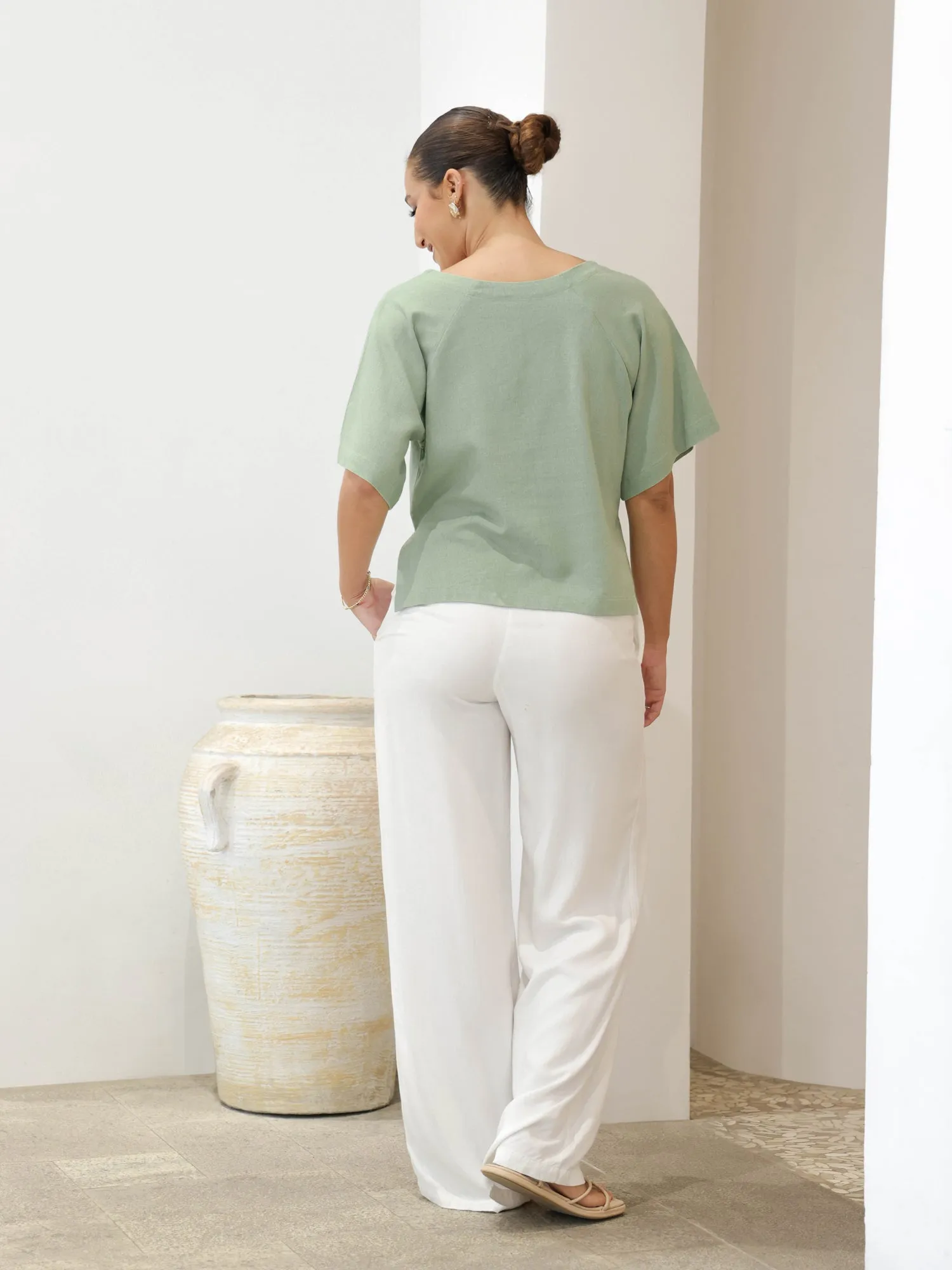 Deep Neck Button Down Loose Fit Top