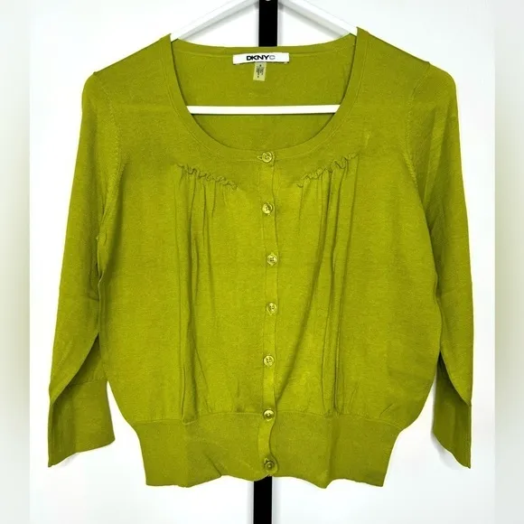 DKNYC Green Women's Button-Up Silk/Cotton Cardigan
