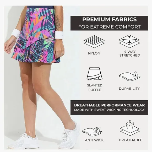 Dona Jo Glide Skort Golf  Pickleball Tennis Skirt Shorts Pockets in Kelaya SzSm