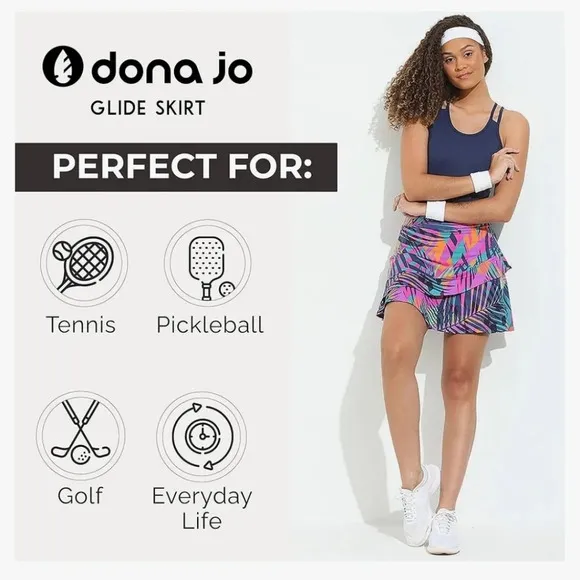 Dona Jo Glide Skort Golf  Pickleball Tennis Skirt Shorts Pockets in Kelaya SzSm
