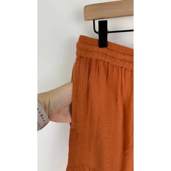 Echo Womens Double Gauze Tiered Breeze Skirt Size Large Sienna Orange Maxi New