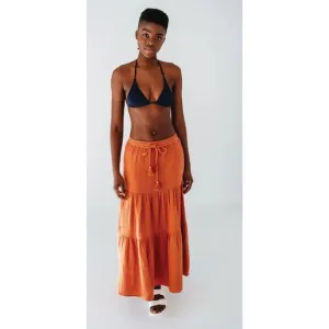 Echo Womens Double Gauze Tiered Breeze Skirt Size Large Sienna Orange Maxi New