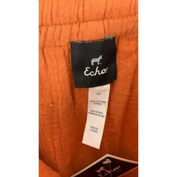 Echo Womens Double Gauze Tiered Breeze Skirt Size Large Sienna Orange Maxi New