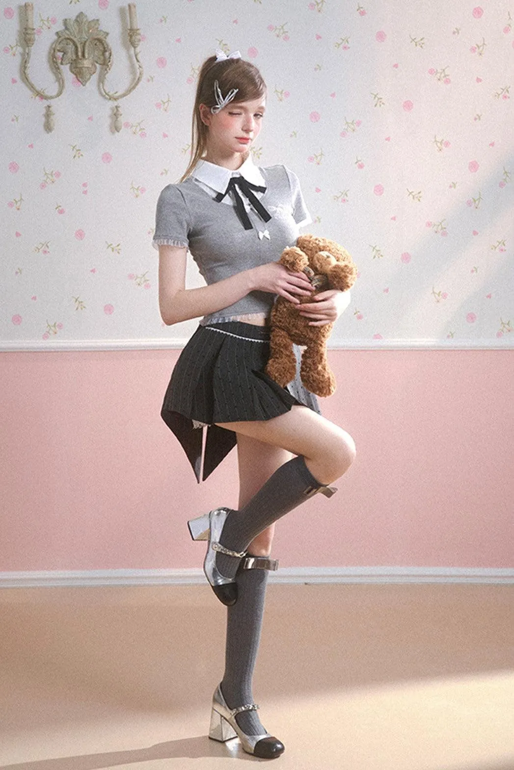 Elegant Gray Pleated A-Line Skirt