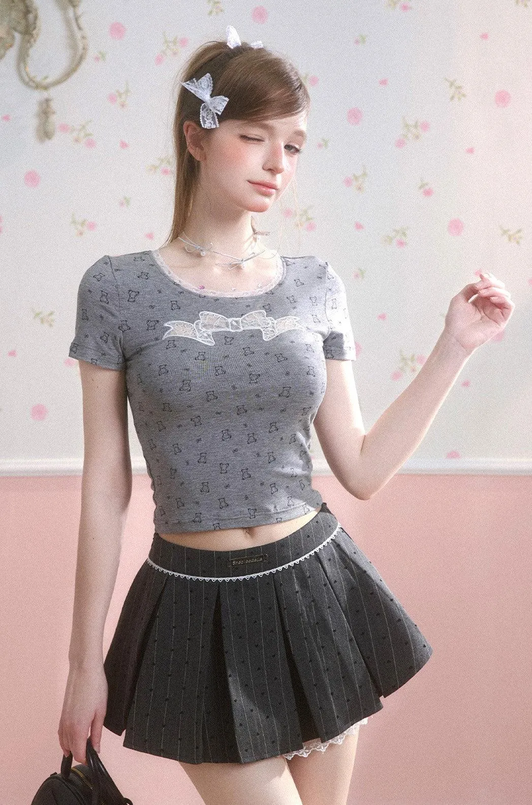 Elegant Gray Pleated A-Line Skirt