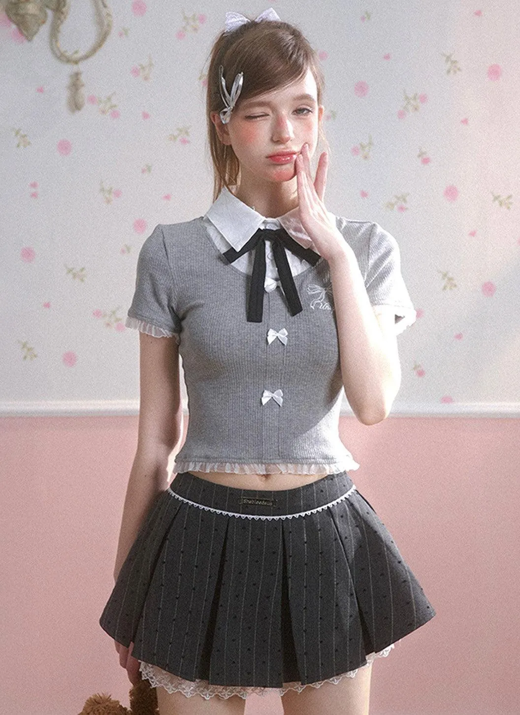 Elegant Gray Pleated A-Line Skirt