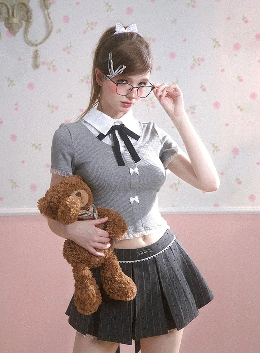 Elegant Gray Pleated A-Line Skirt