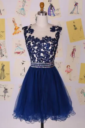 Elegant Illusion Cap Sleeve Short Cocktail Dress With Appliques-319389