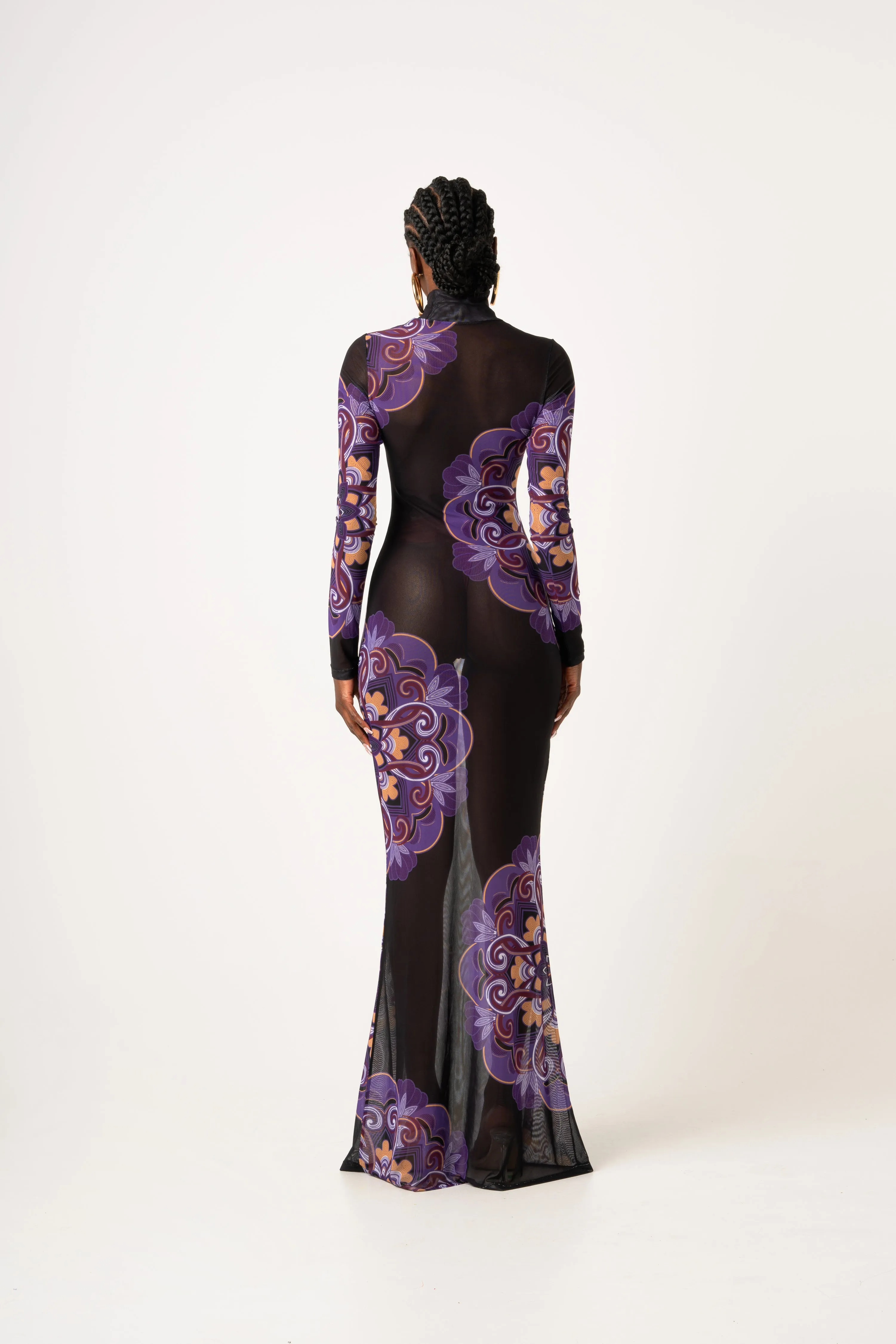 ENANG BLACK LONG SLEEVE MAXI MESH DRESS