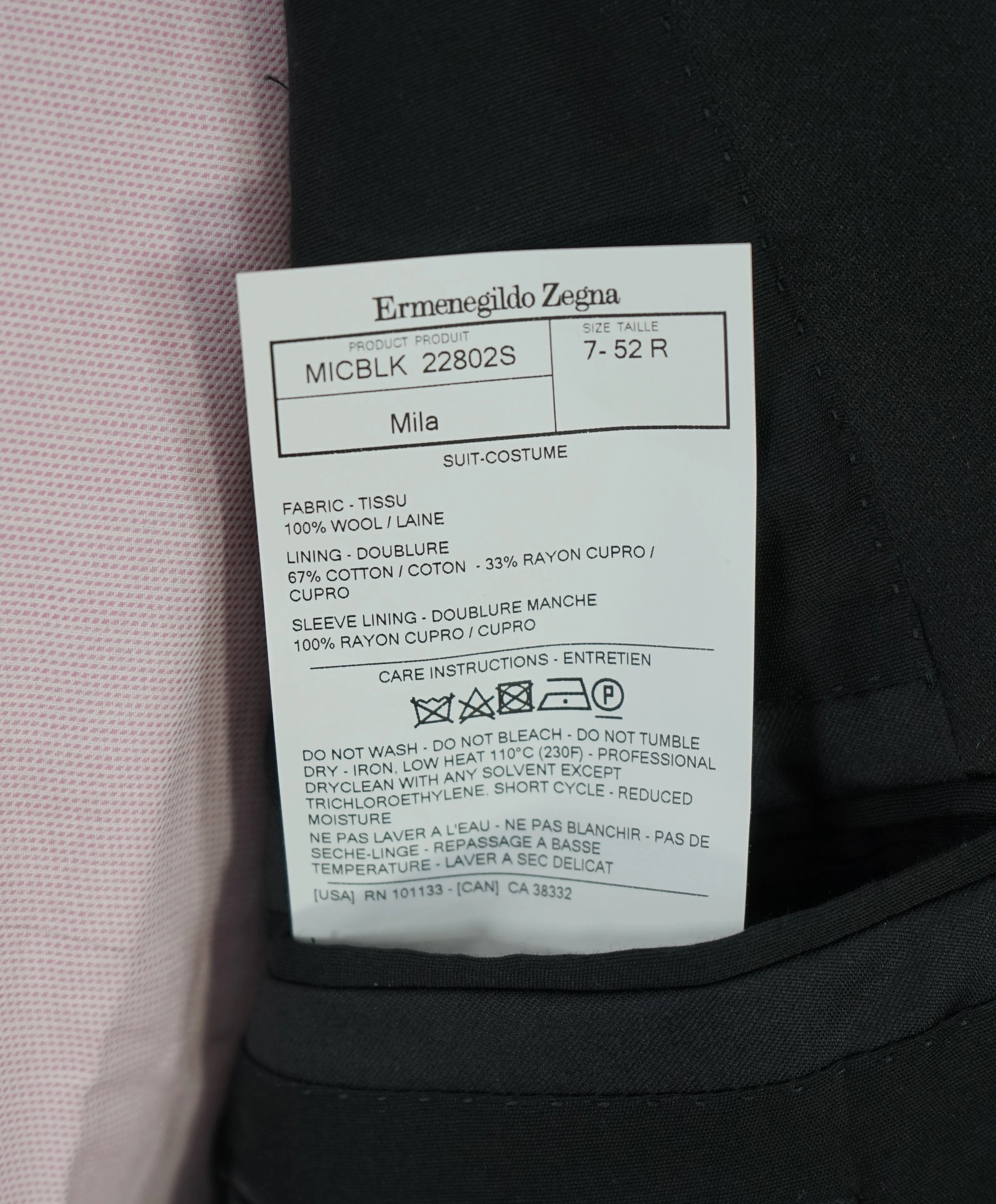ERMENEGILDO ZEGNA -"MICRONSPHERE MILA" PEAK LAPEL Black Tuxedo - 42R