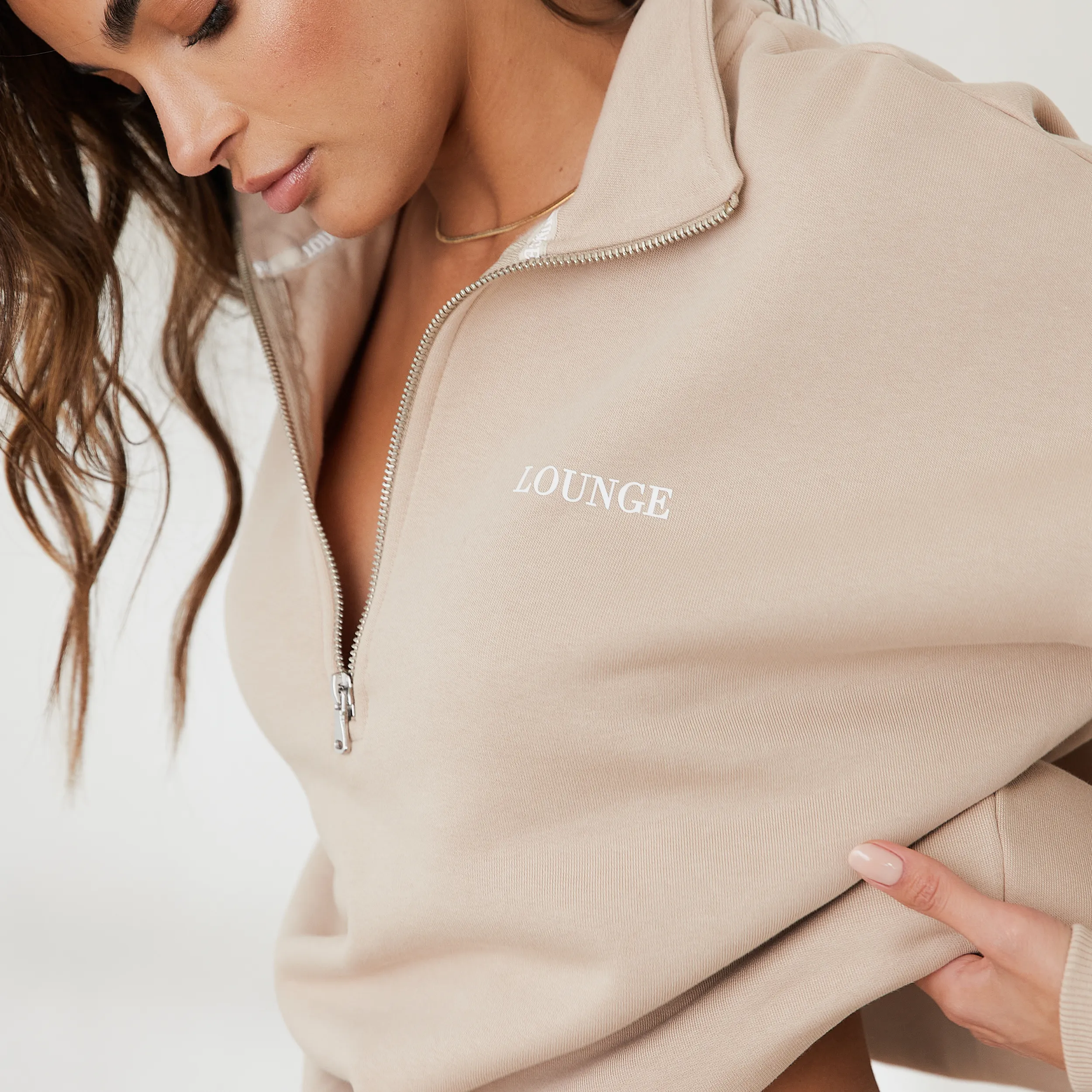 Essential Pull Oversize avec Quart de Zip - Sable