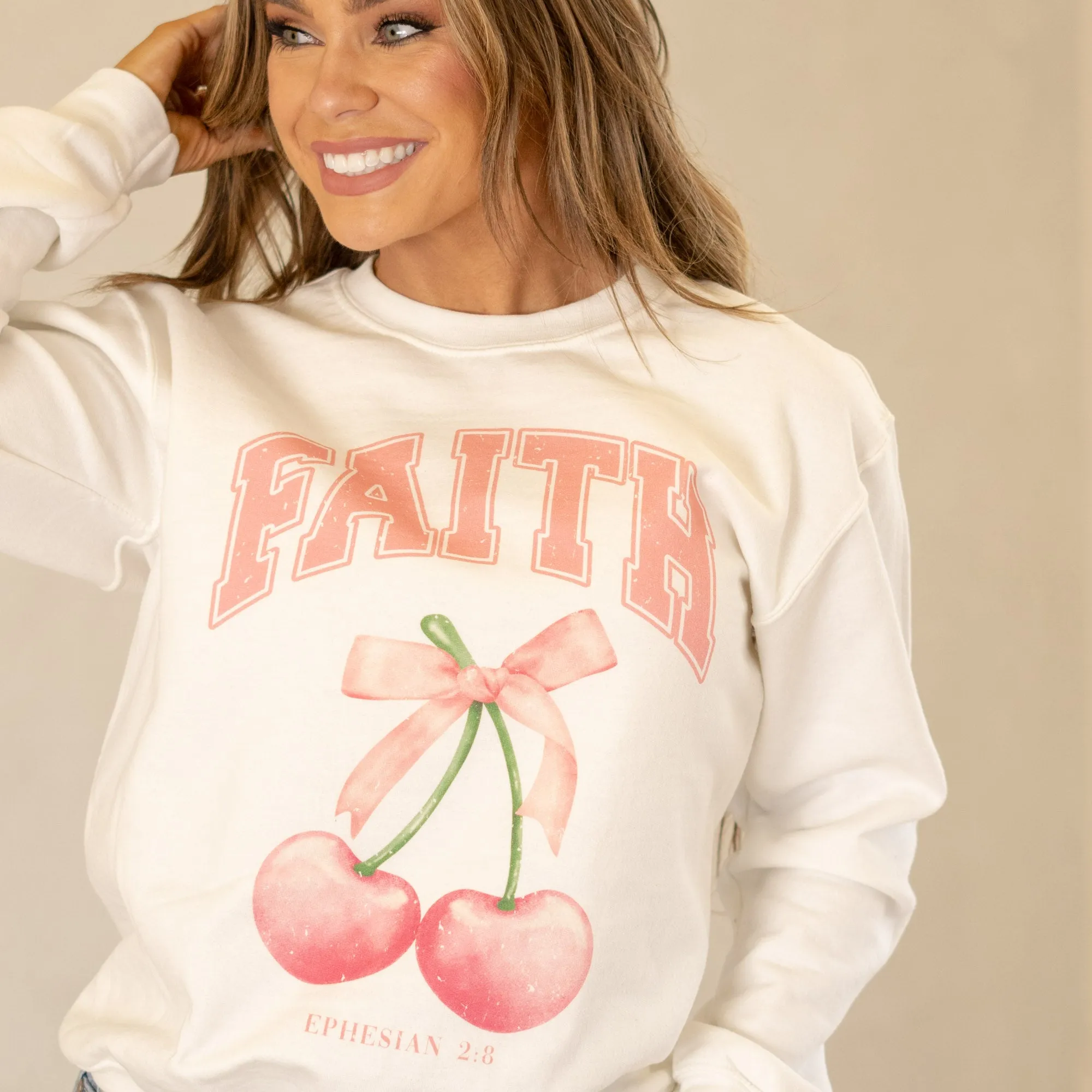 Faith Coquette Cherry Graphic Long Sleeve Sweater
