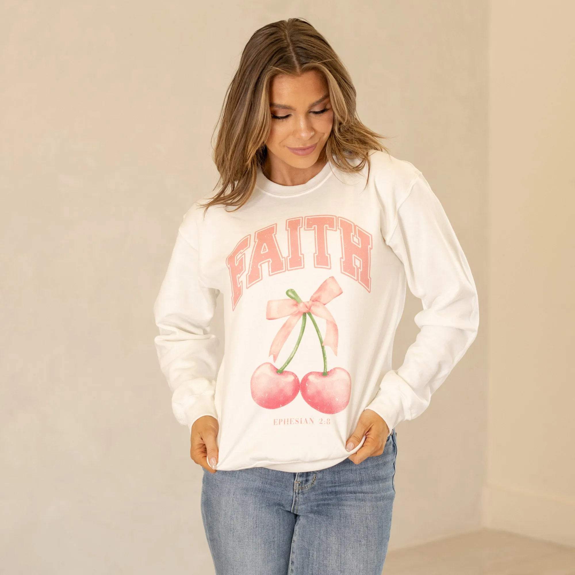Faith Coquette Cherry Graphic Long Sleeve Sweater