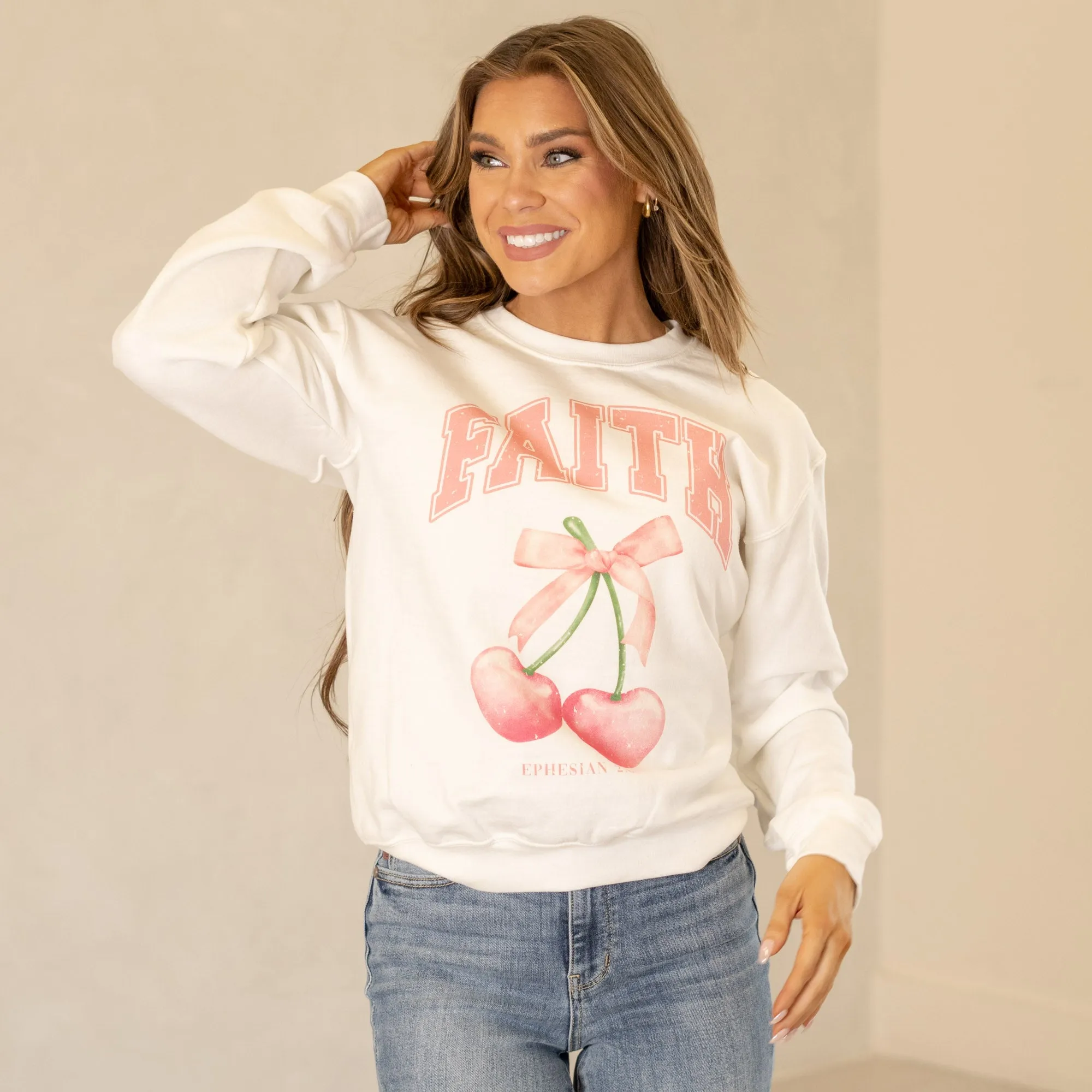 Faith Coquette Cherry Graphic Long Sleeve Sweater