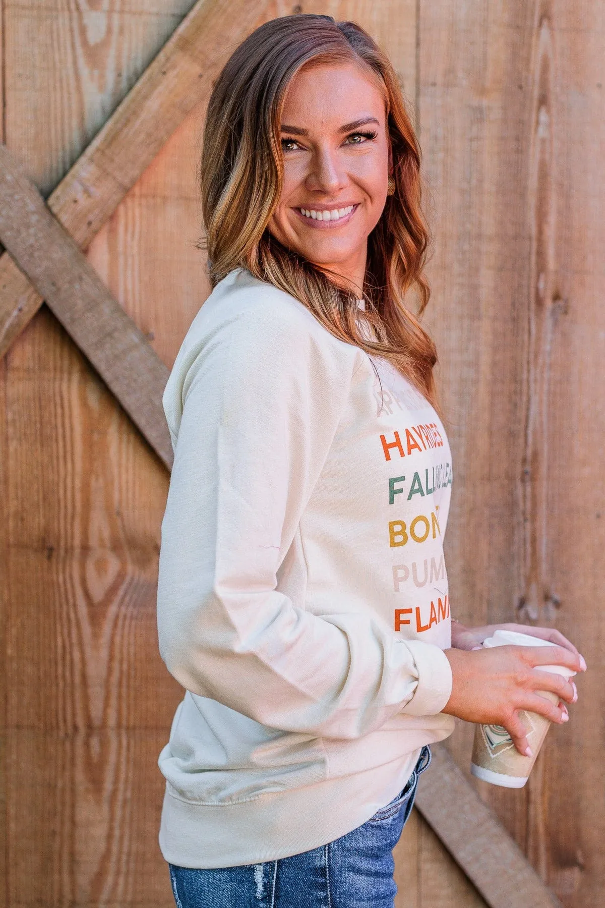 Fall Favorites Long Sleeve Graphic Top- Cream