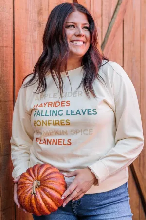 Fall Favorites Long Sleeve Graphic Top- Cream