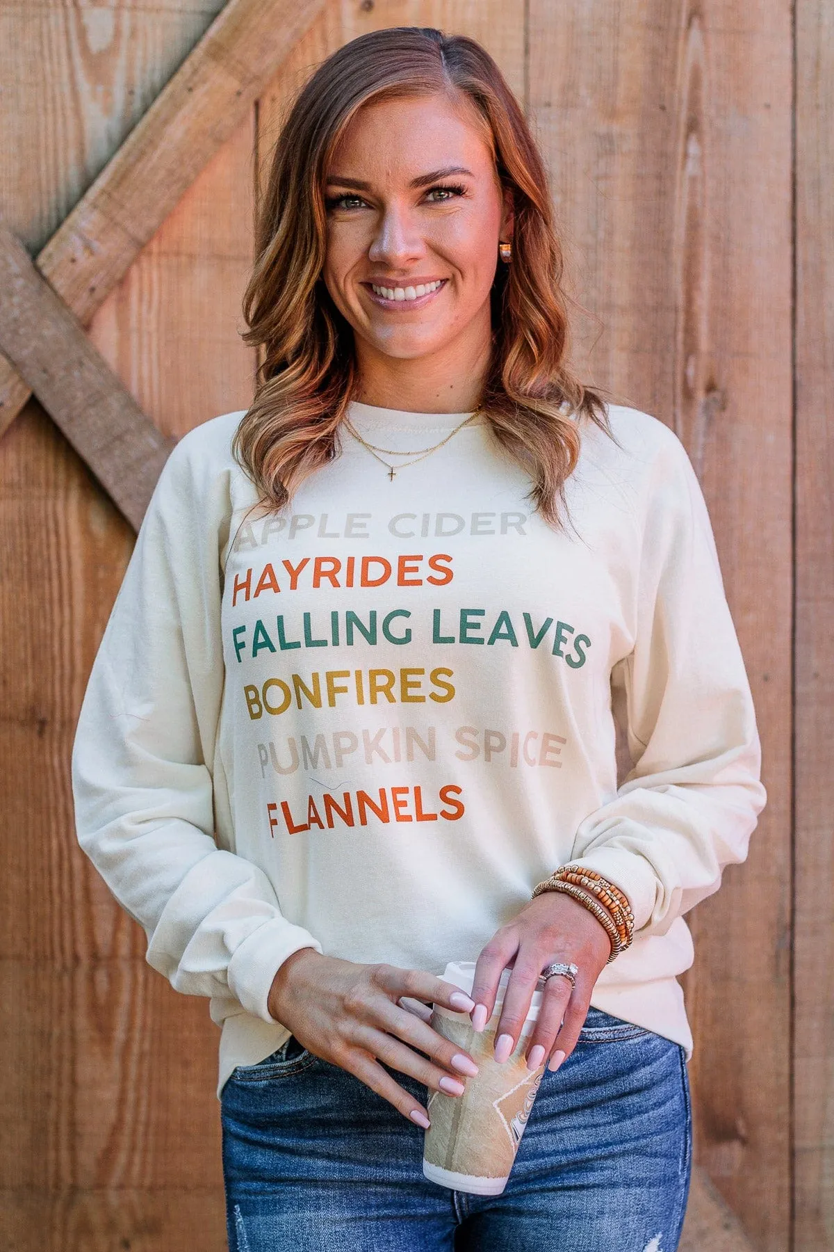 Fall Favorites Long Sleeve Graphic Top- Cream