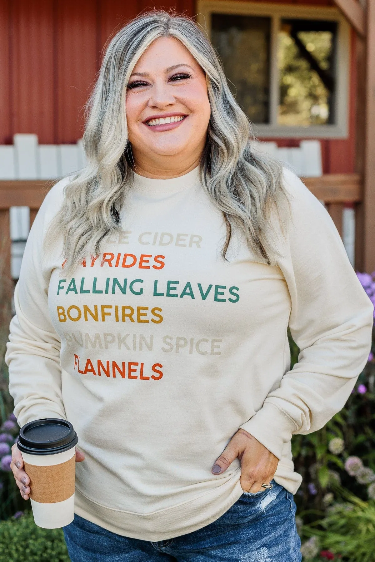 Fall Favorites Long Sleeve Graphic Top- Cream