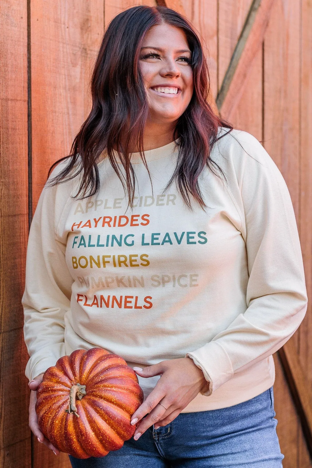 Fall Favorites Long Sleeve Graphic Top- Cream