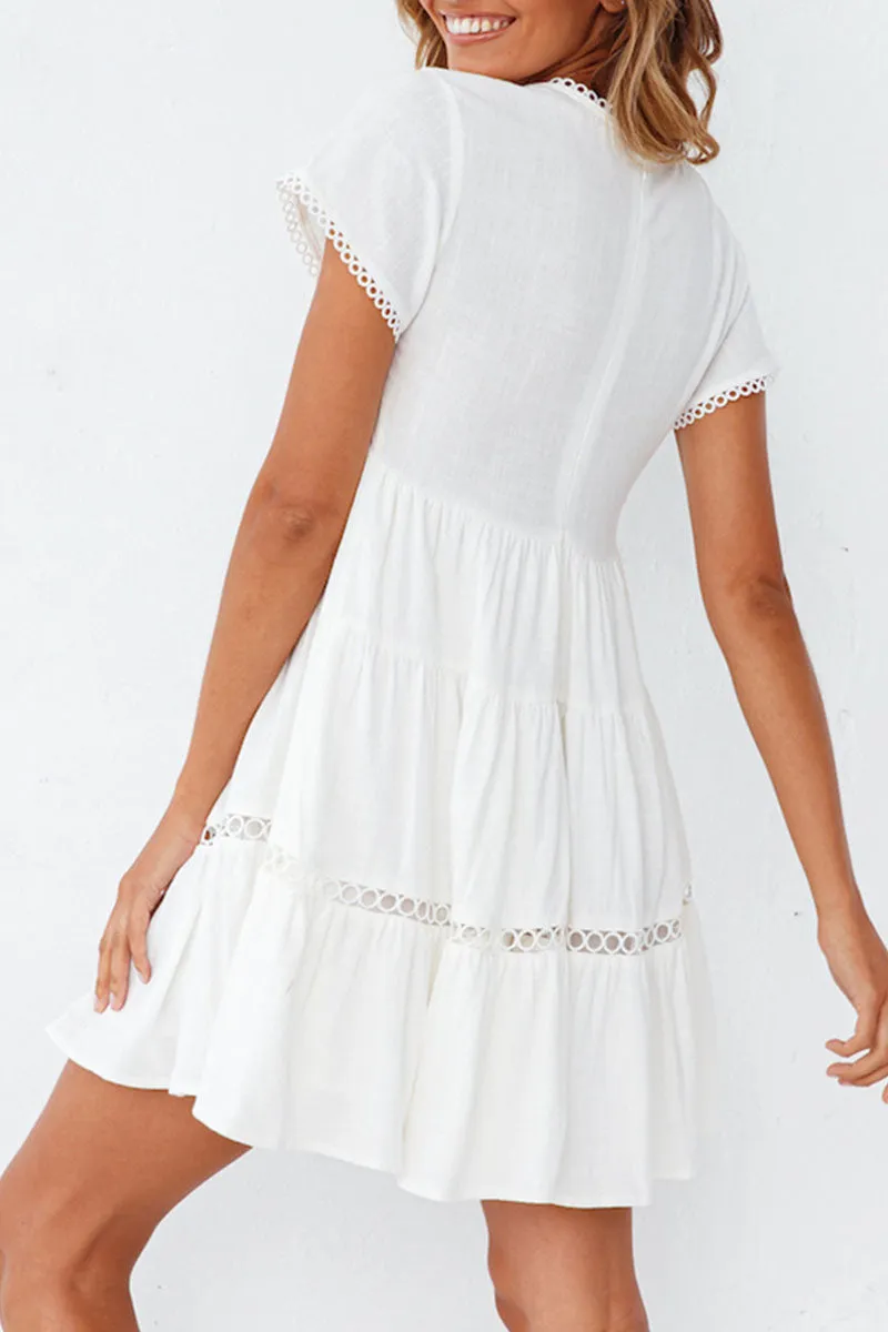 Fashion Street Solid Patchwork V Neck A Line Dresses