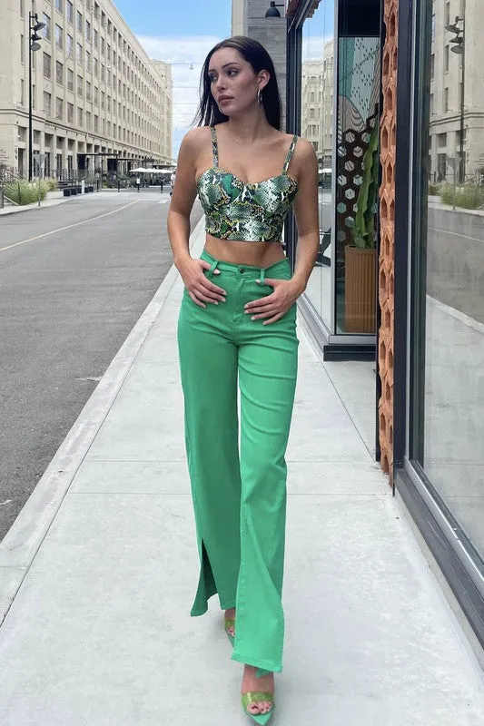 FRONT SLIT WIDE LEG TENCEL PANTS*