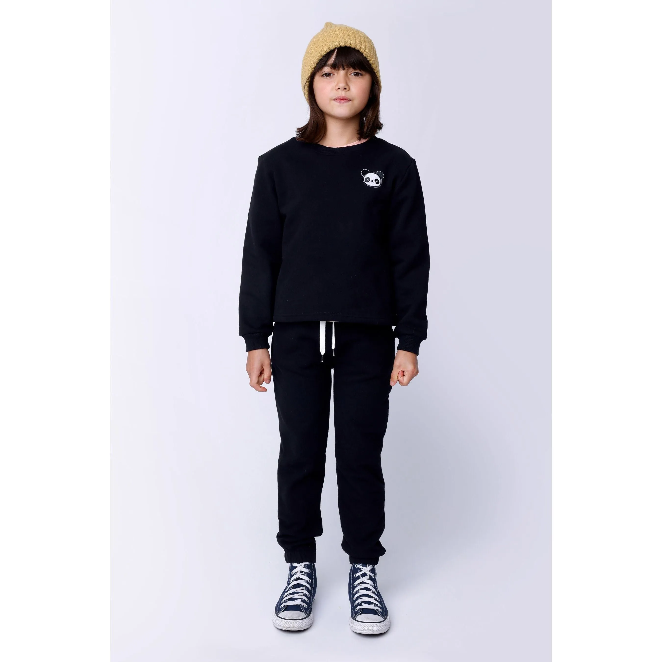Furry Gathered Cuff Trackies - Black