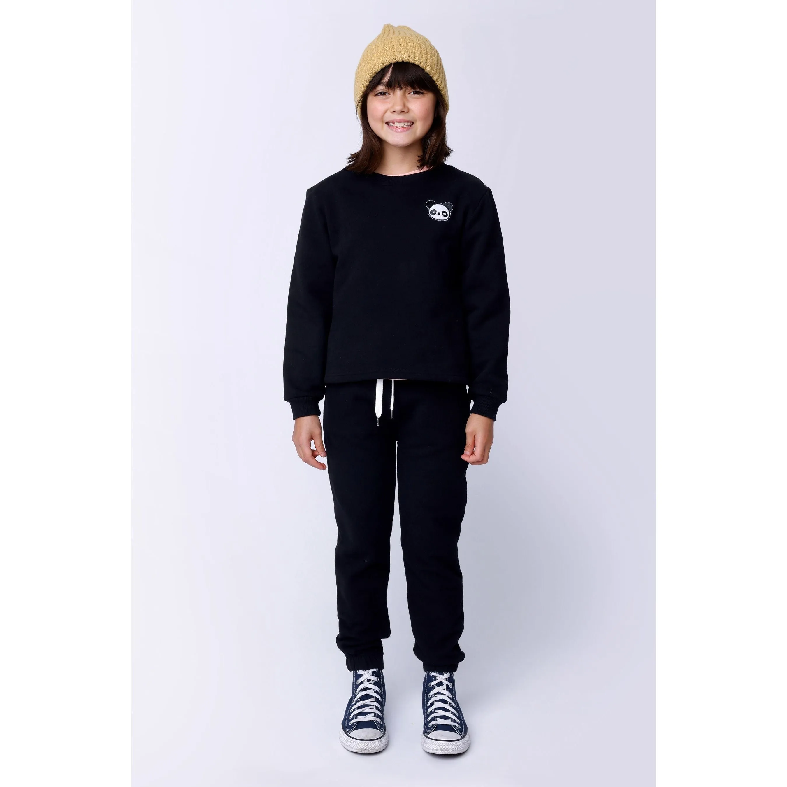 Furry Gathered Cuff Trackies - Black