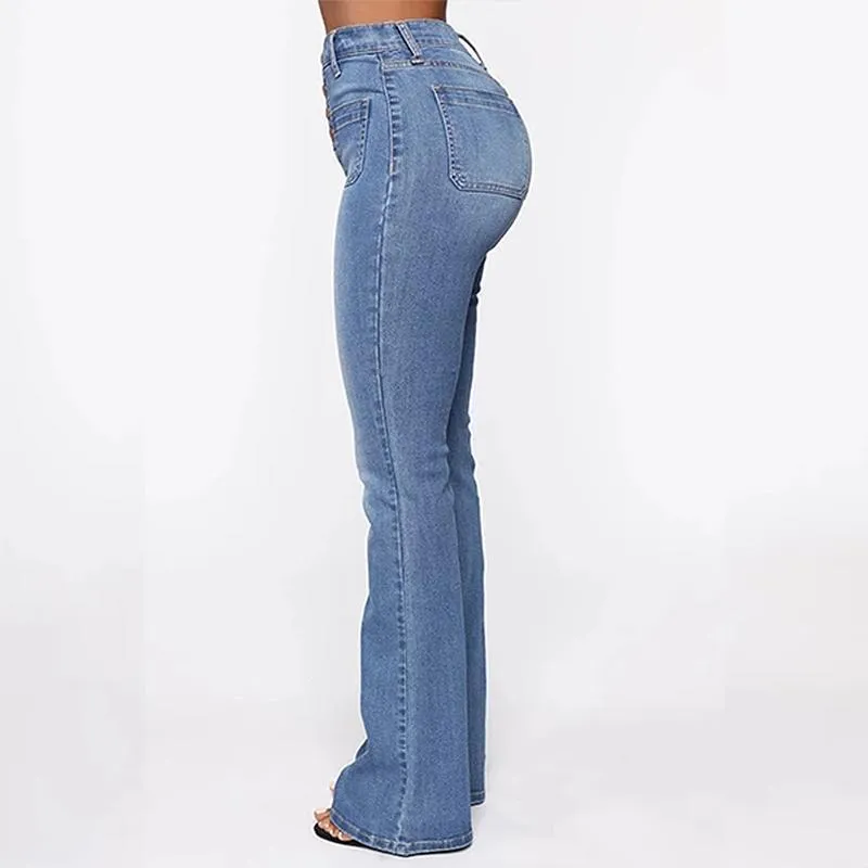 Gewaschene Jeans mit hohem Bund