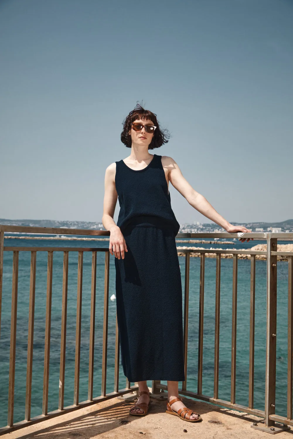 GILDA Long Skirt in Organic Cotton - Navy