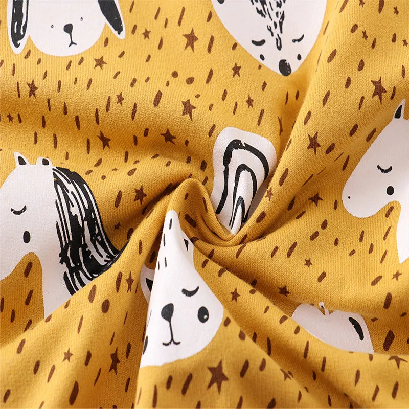 Girls Animal Print Cotton Sweatshirt - Yellow