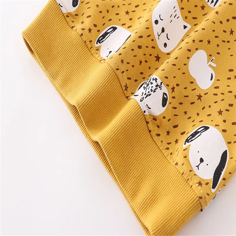 Girls Animal Print Cotton Sweatshirt - Yellow