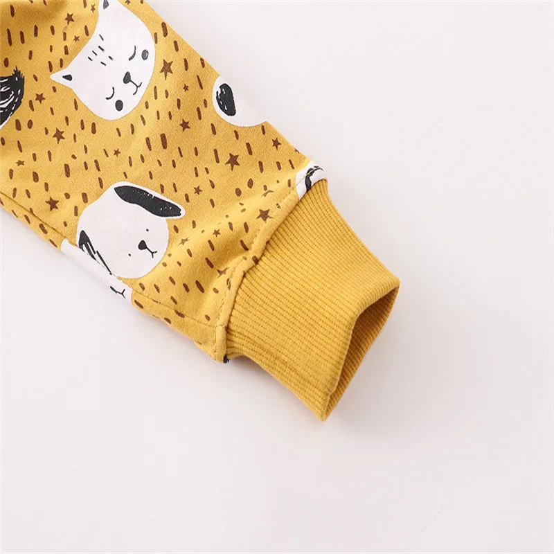 Girls Animal Print Cotton Sweatshirt - Yellow
