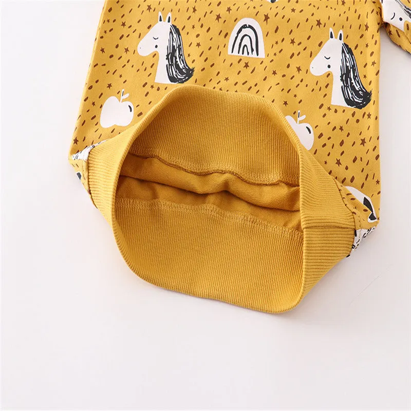 Girls Animal Print Cotton Sweatshirt - Yellow