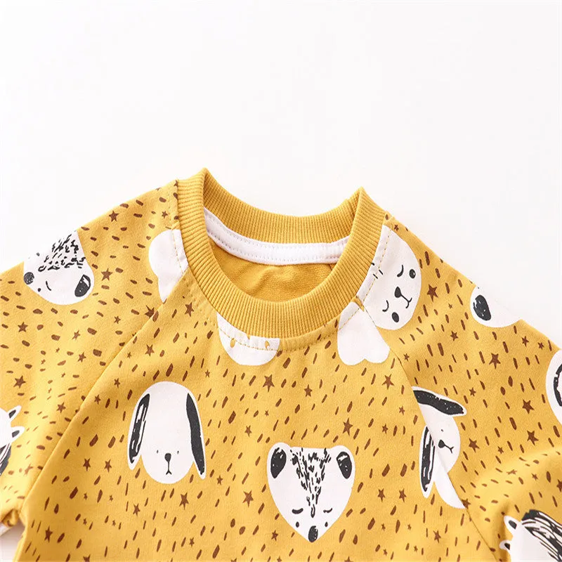 Girls Animal Print Cotton Sweatshirt - Yellow