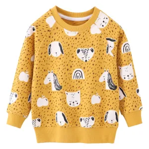 Girls Animal Print Cotton Sweatshirt - Yellow