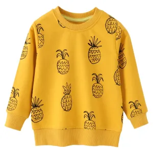 Girls Pineapple Print Cotton Sweatshirts - Yellow